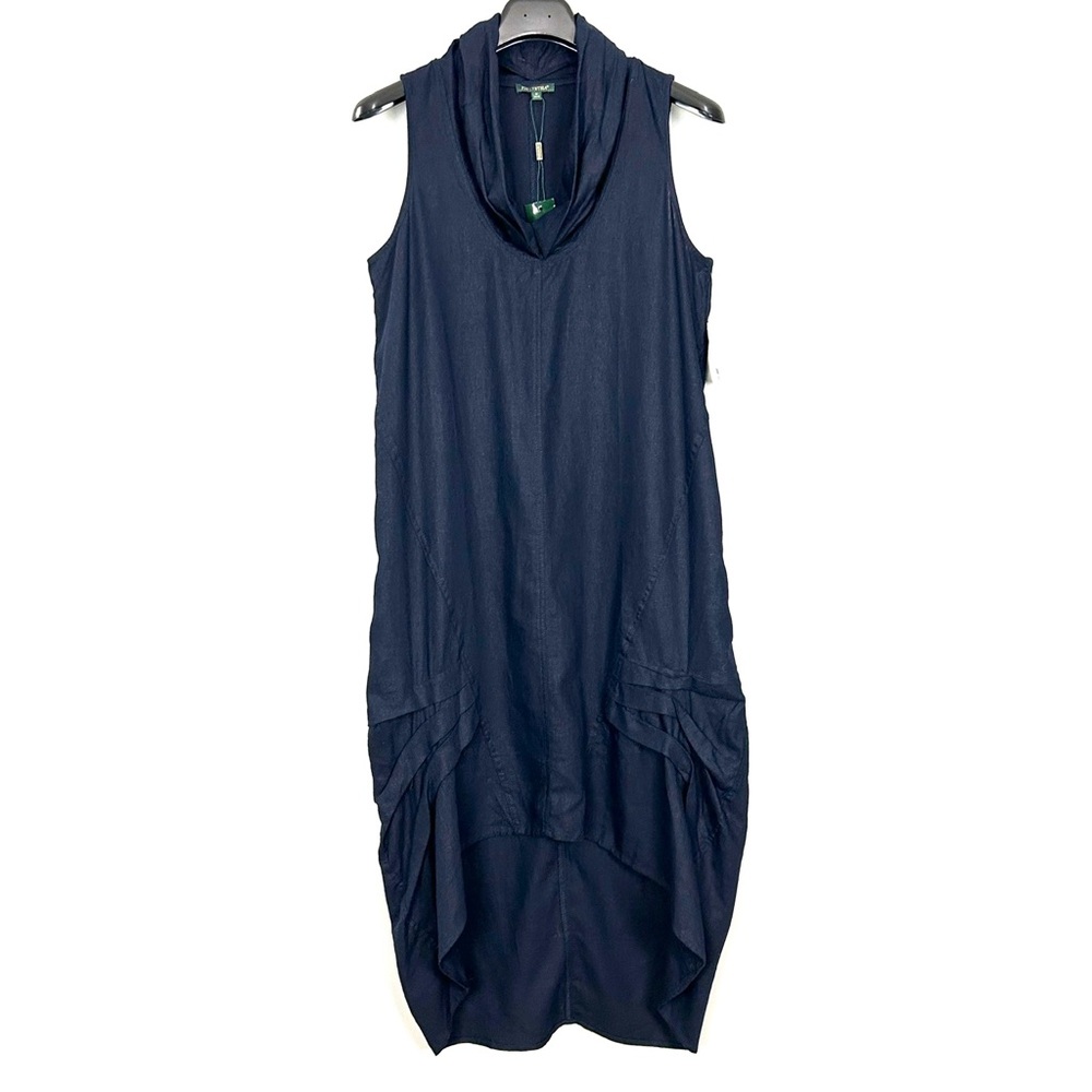For Cynthia Lagenlook Linen Midi Dress Women’s Size M High Low Hem Boho Pleated